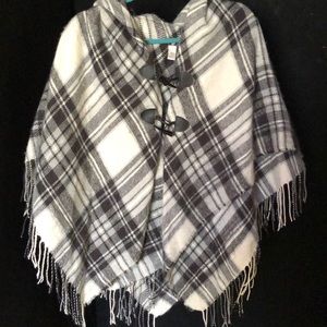 Black and white poncho shawl